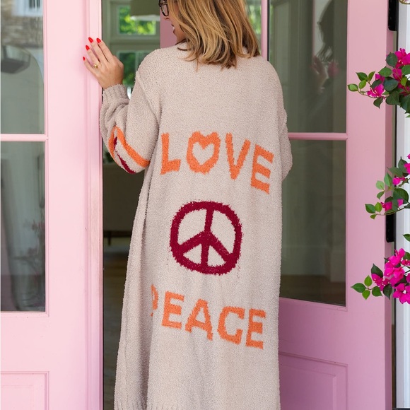 POL Sweaters - POL Love & Peace Long Cardigan Cozy Soft Sweater Peace Sign Beige NWTS Small